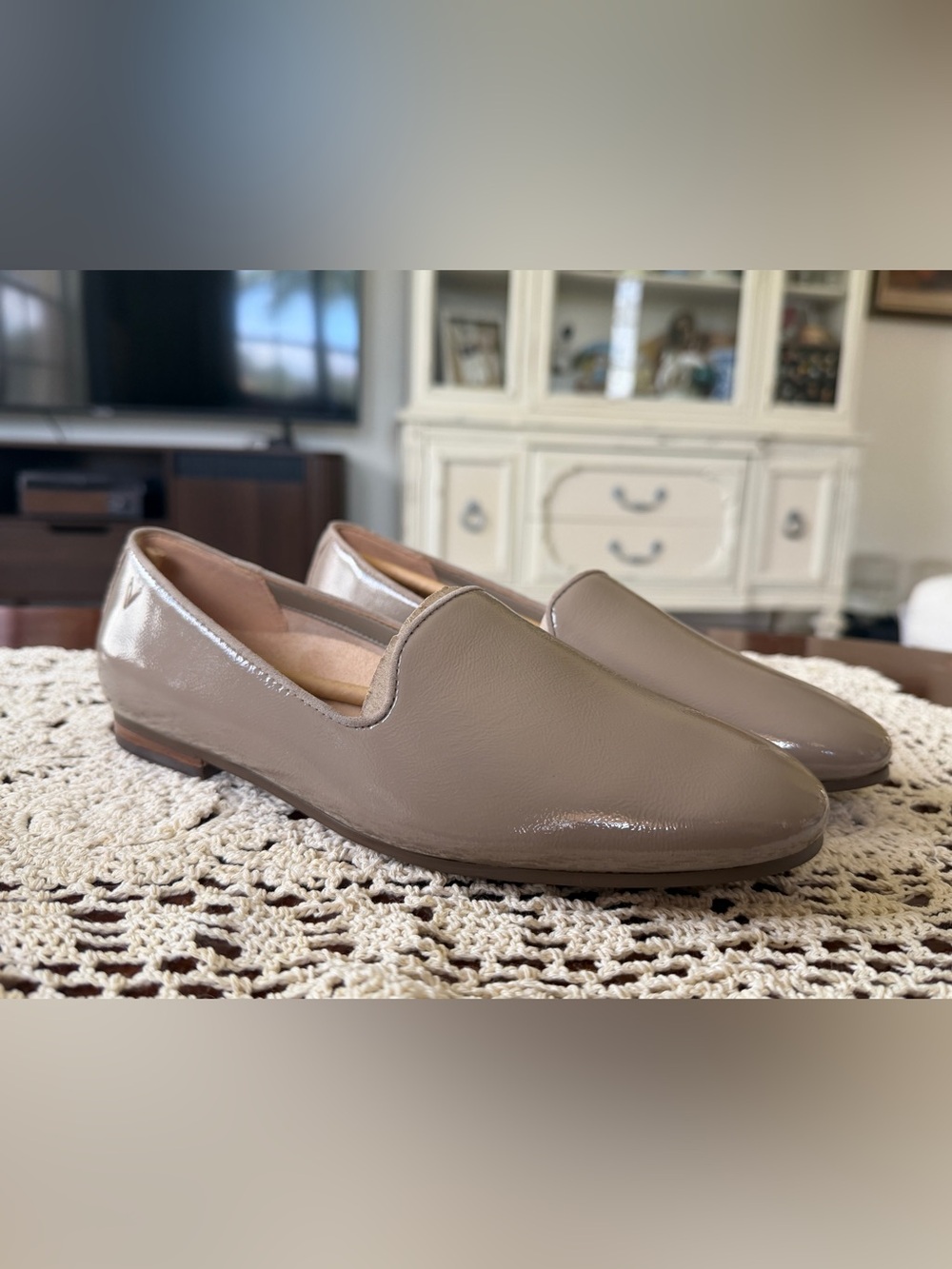 Vionic Taupe Patent Leather Slip-On Loafers